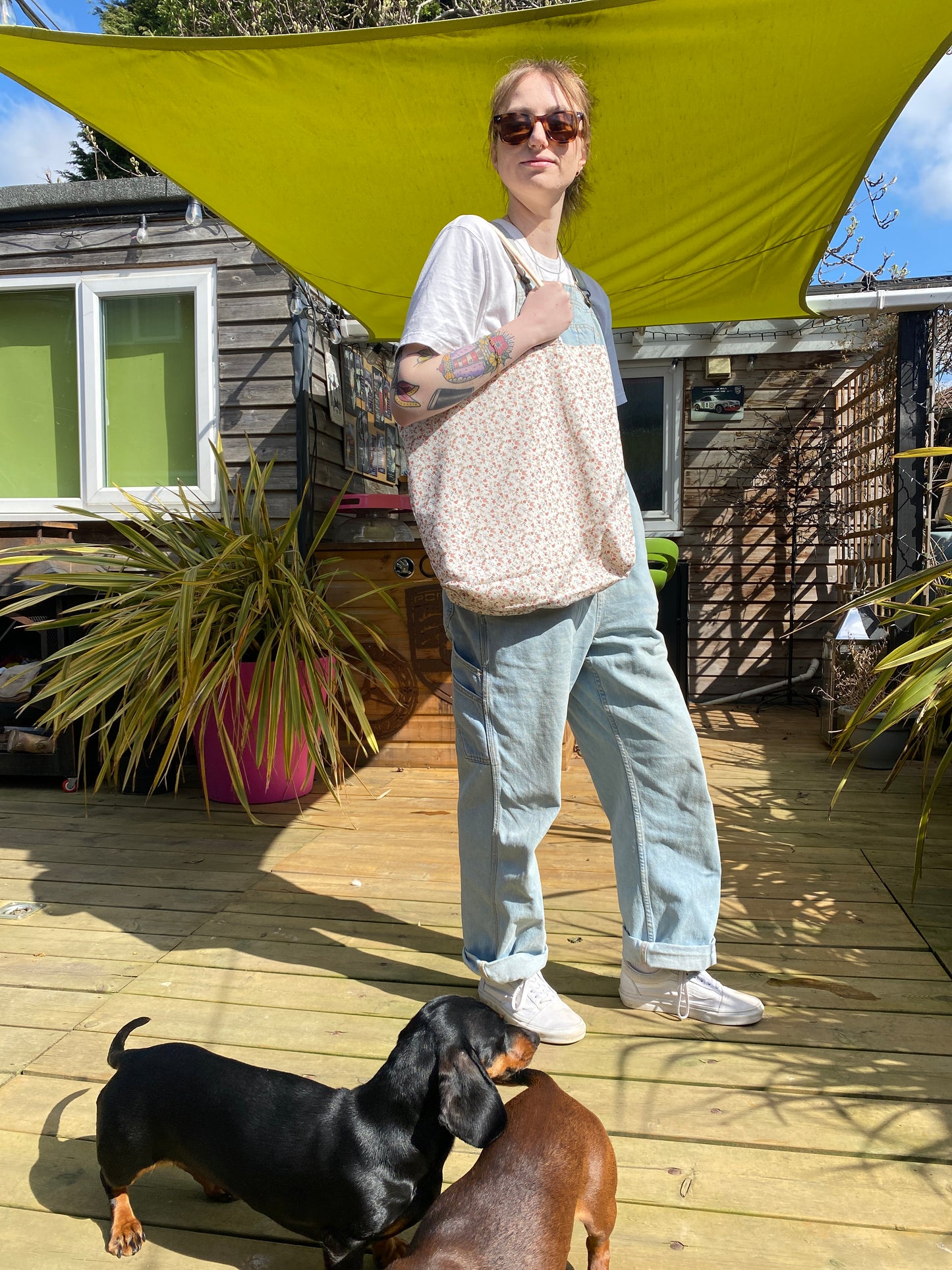 Cream/Floral Reversible Tote Bag