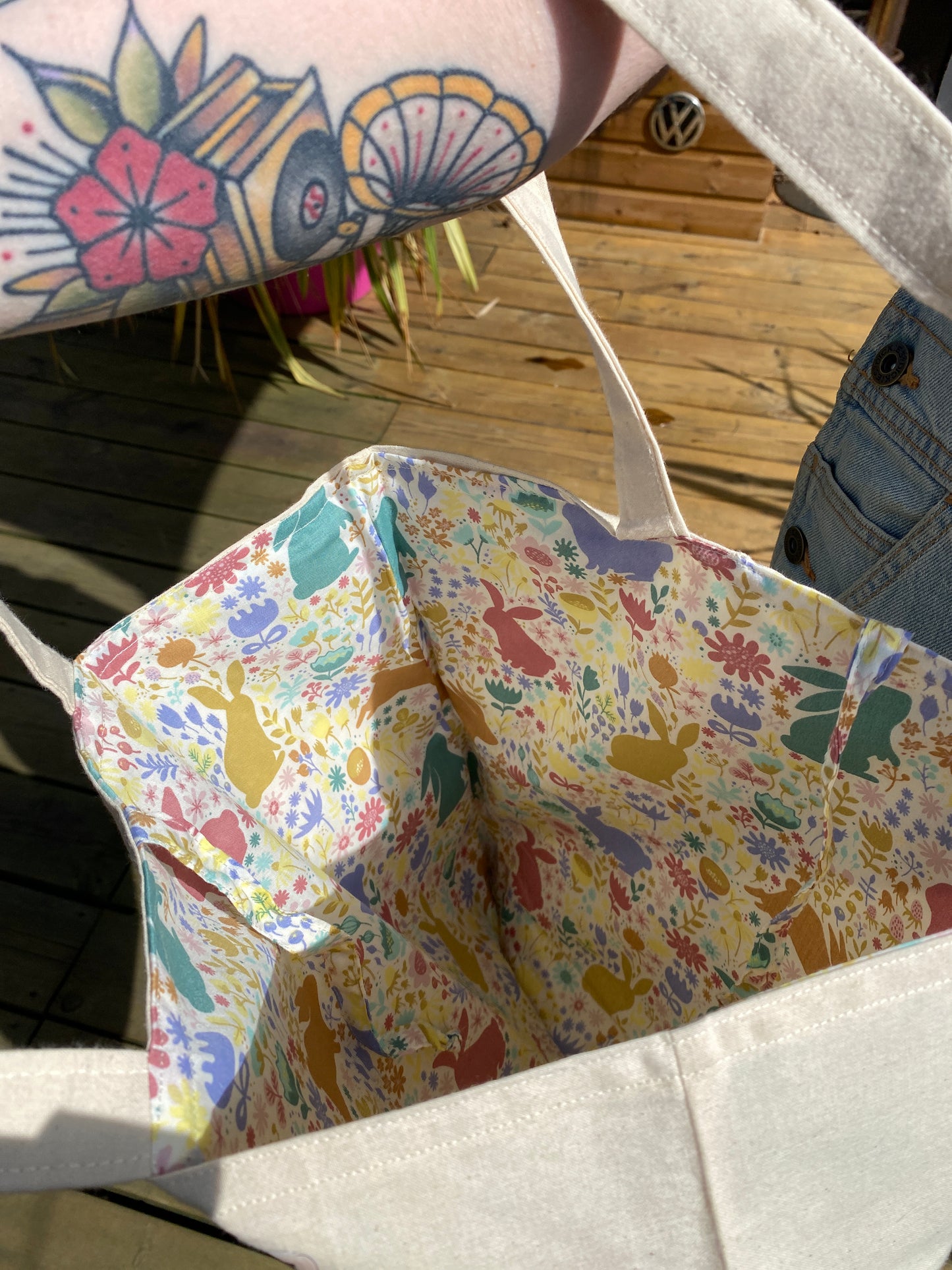 Floral Bunny Padded Tote Bag