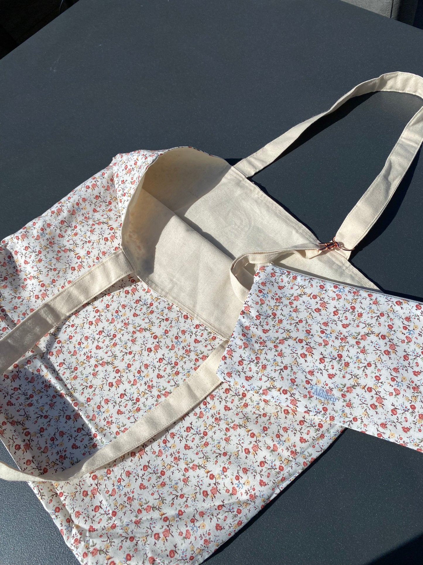 Cream/Floral Reversible Tote Bag