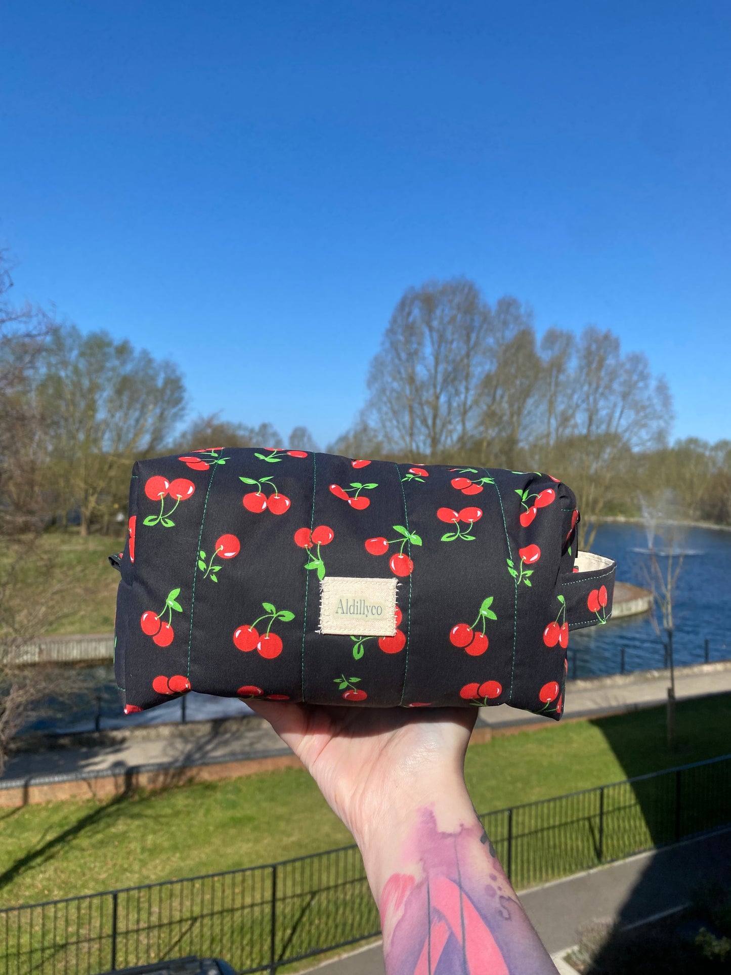 Very Cherry Black Makeup Bag