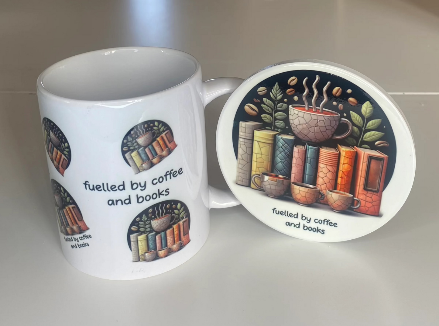 Fuelled by Coffee & Books Round Coaster