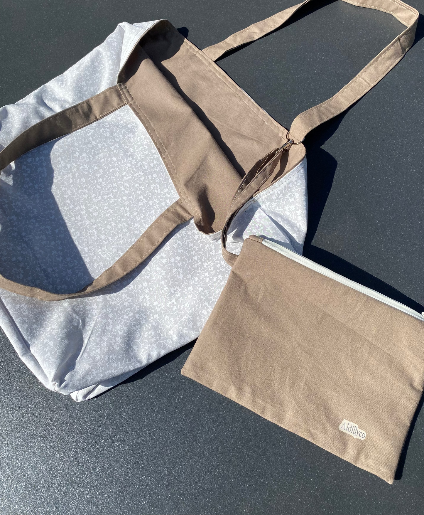 Neutral/Floral Reversible Tote Bag