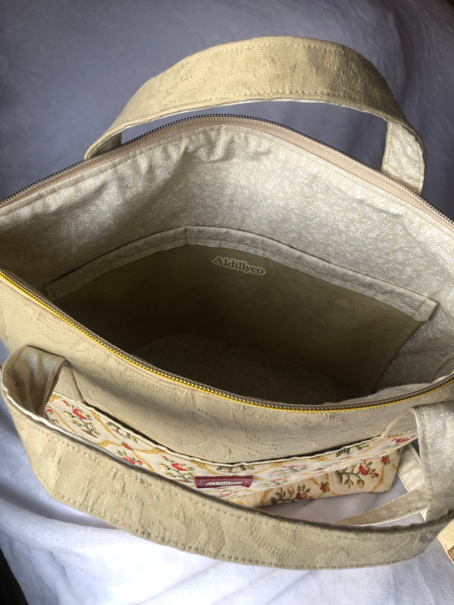 Tapestry Accent Tote/Shoulder Bag – Beige