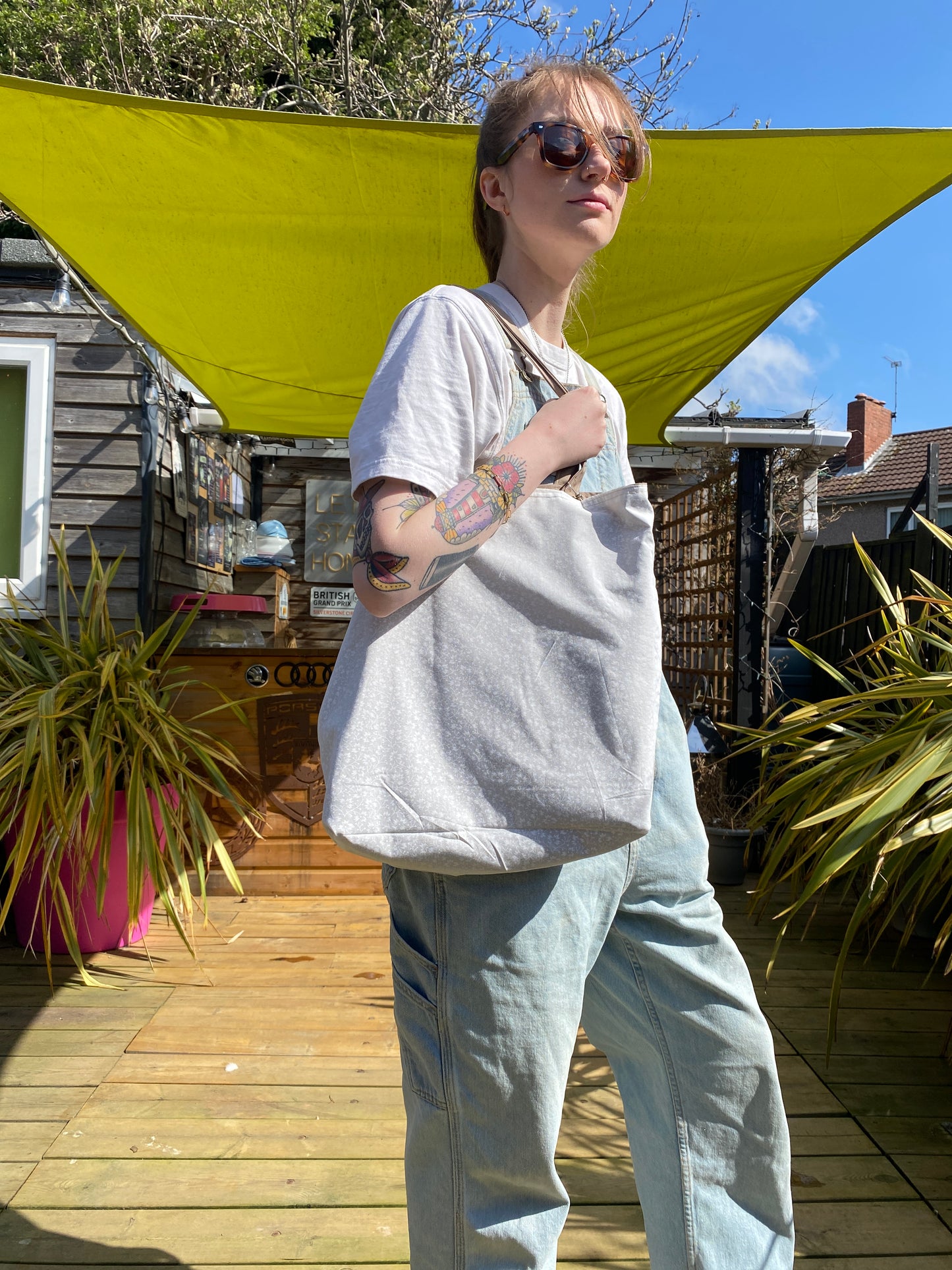 Neutral/Floral Reversible Tote Bag