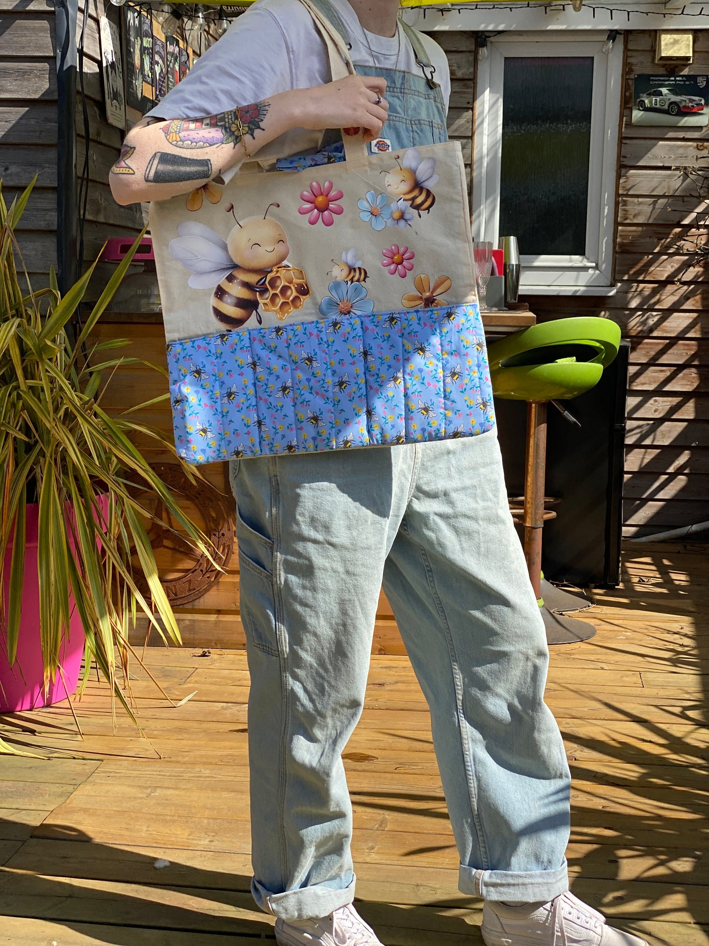 Bee & Flower Padded Tote Bag