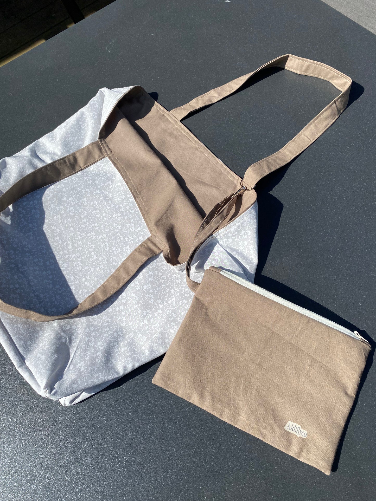Neutral/Floral Reversible Tote Bag