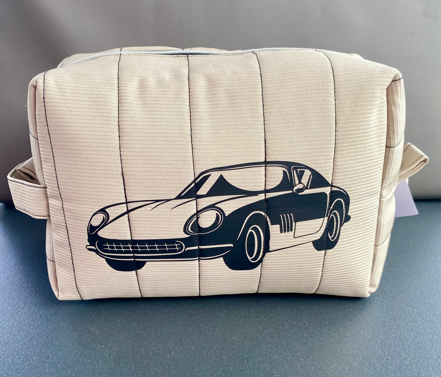 Handmade Toiletry & Cosmetic Bag – Beige Car Design