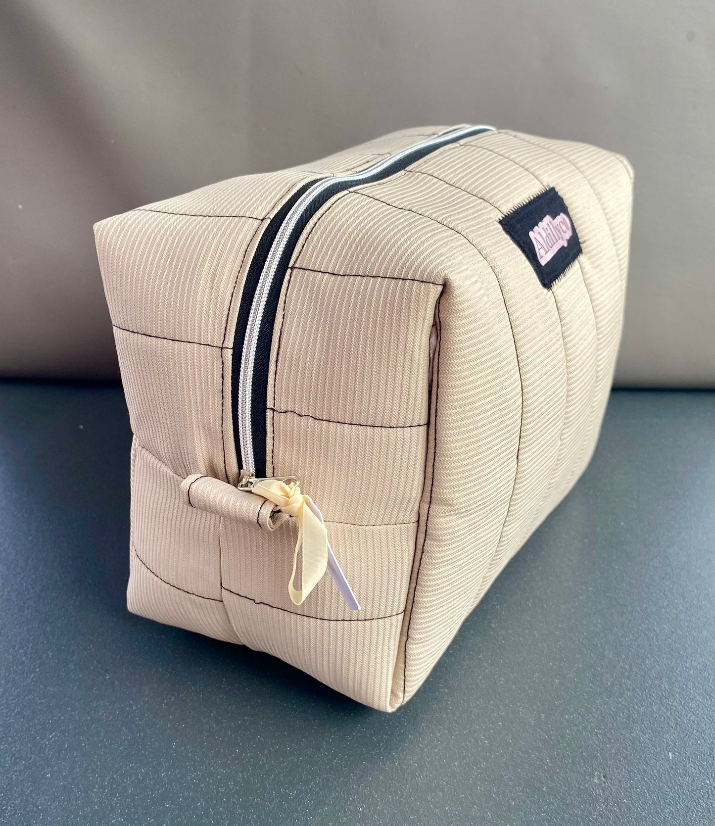 Handmade Toiletry & Cosmetic Bag – Beige Car Design