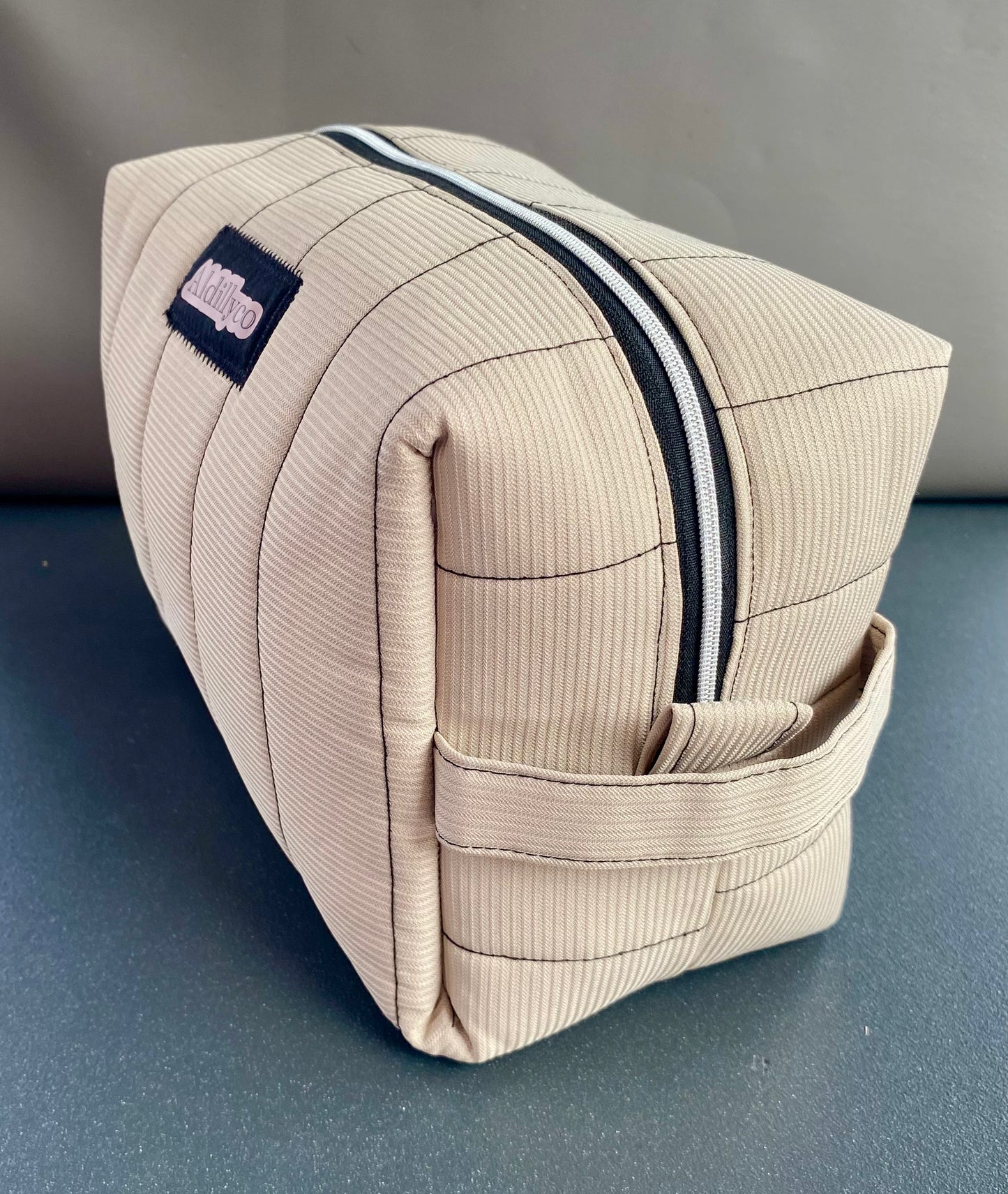 Handmade Toiletry & Cosmetic Bag – Beige Car Design