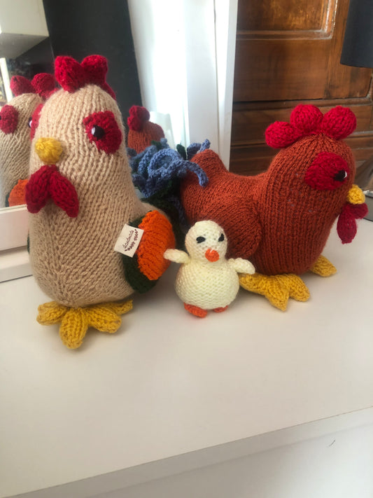 Barnyard Bunch Knitted Rooster, Hen & Chick Family