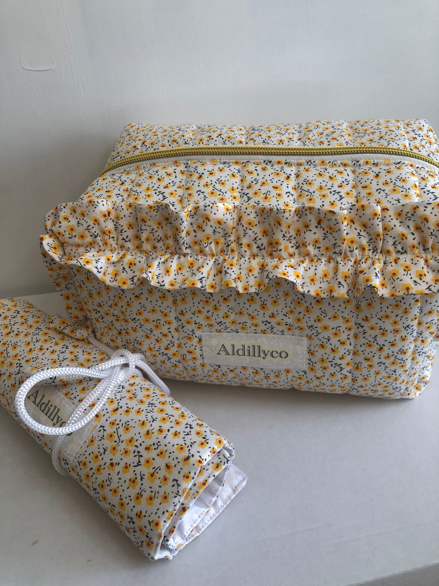 Yellow Ditsy Make Up Brush Roll