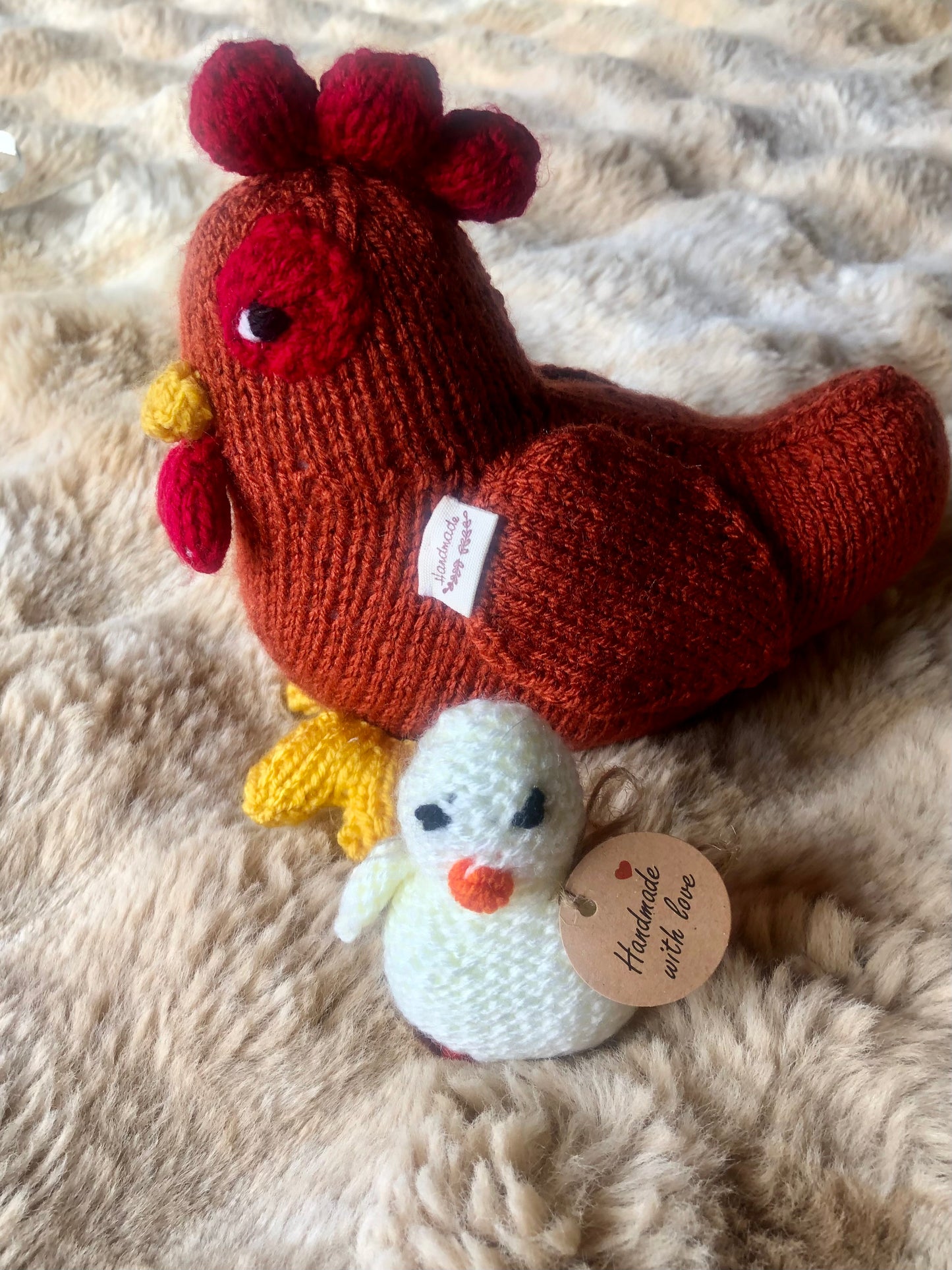 Barnyard Bunch Knitted Rooster, Hen & Chick Family