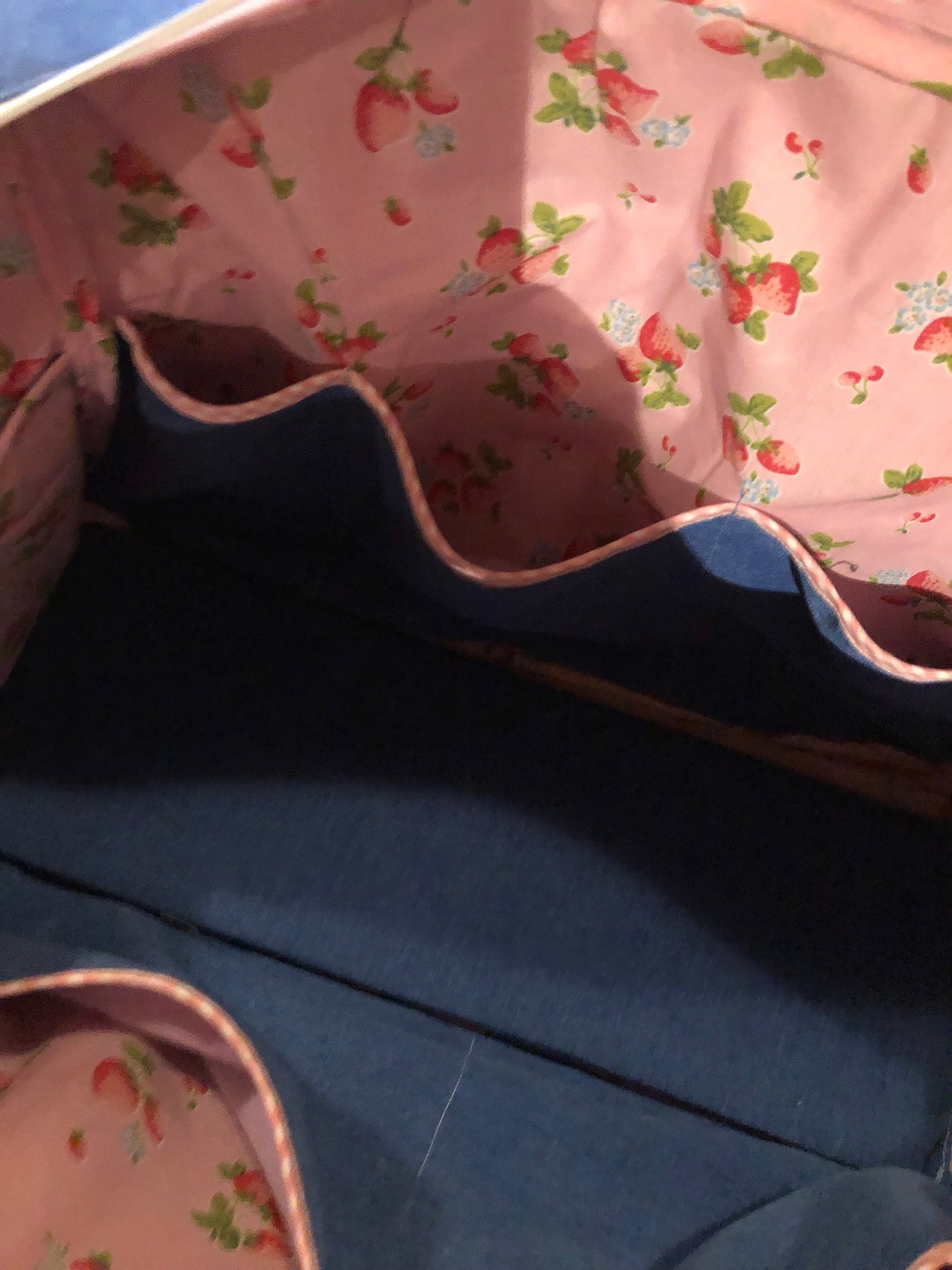 Denim Blue & strawberry Print Weekend Bag