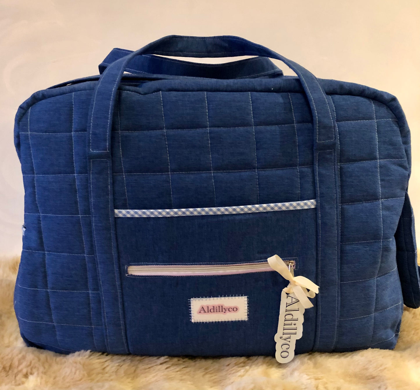 Denim Blue & strawberry Print Weekend Bag