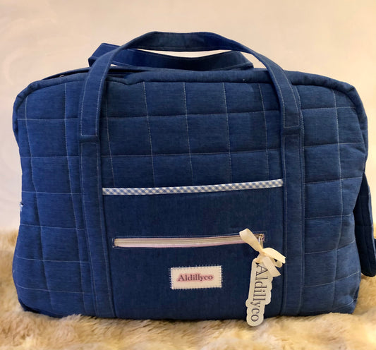 Denim Blue & strawberry Print Weekend Bag