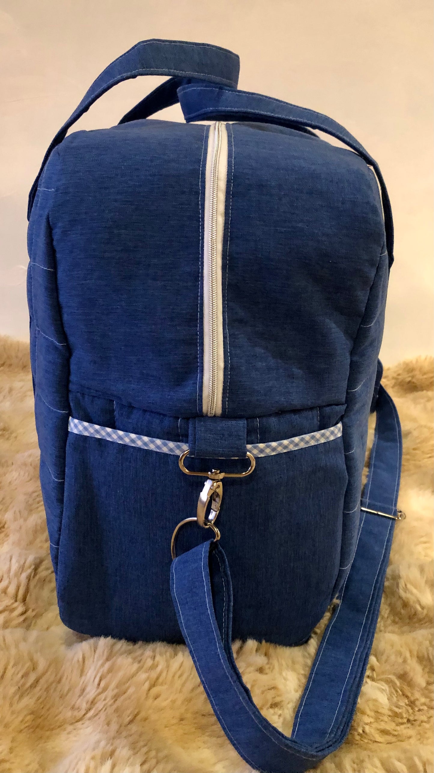 Denim Blue & strawberry Print Weekend Bag