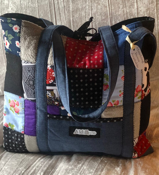 Blue Patchwork Tote Bag
