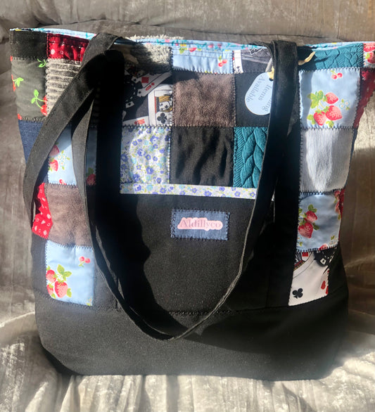 Black Patchwork Tote Bag