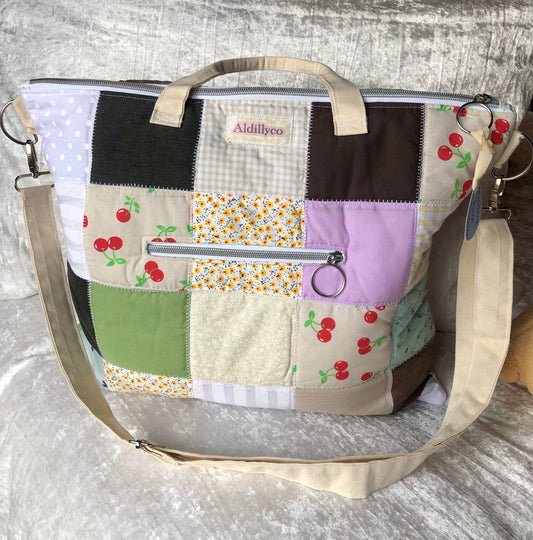 Beige Zip Patchwork Cross Body Bag