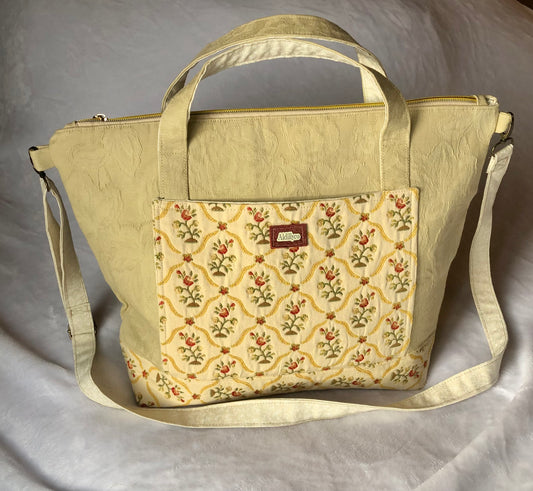 Tapestry Accent Tote/Shoulder Bag – Beige