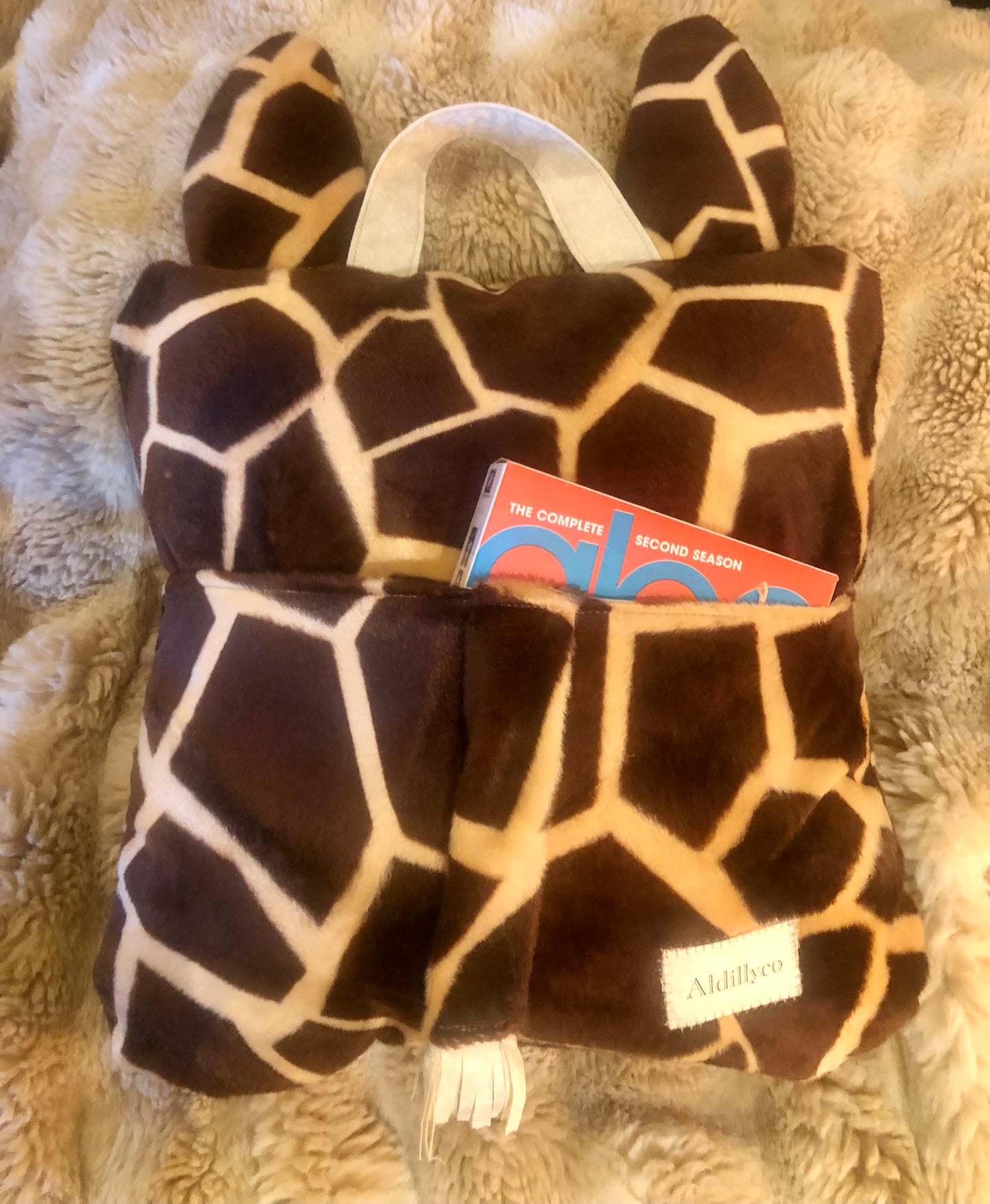 Furry Giraffe Print Book Cushion