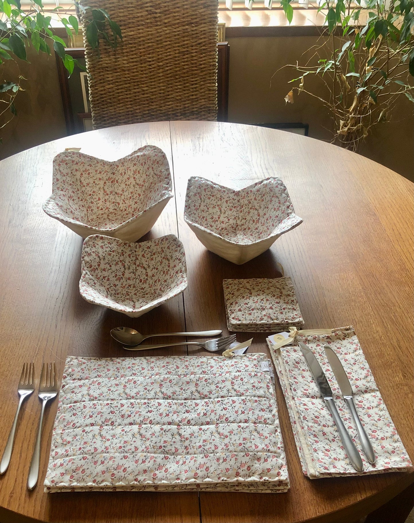Set Of Four Coasters – Autumn Ditsy Print/Beige Cotton Canvas