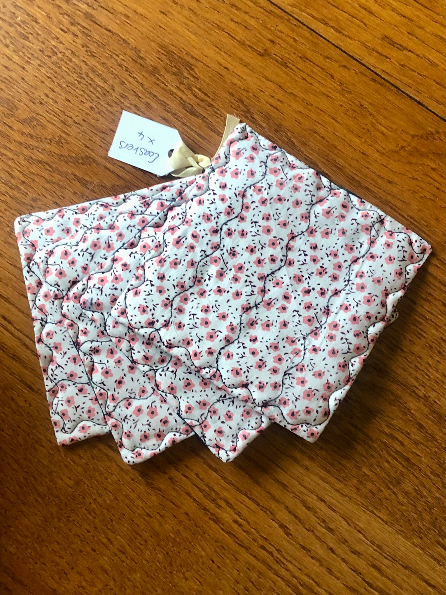 Set Of Four Reversible Coasters – Navy Flora/Pink Ditsy Prints