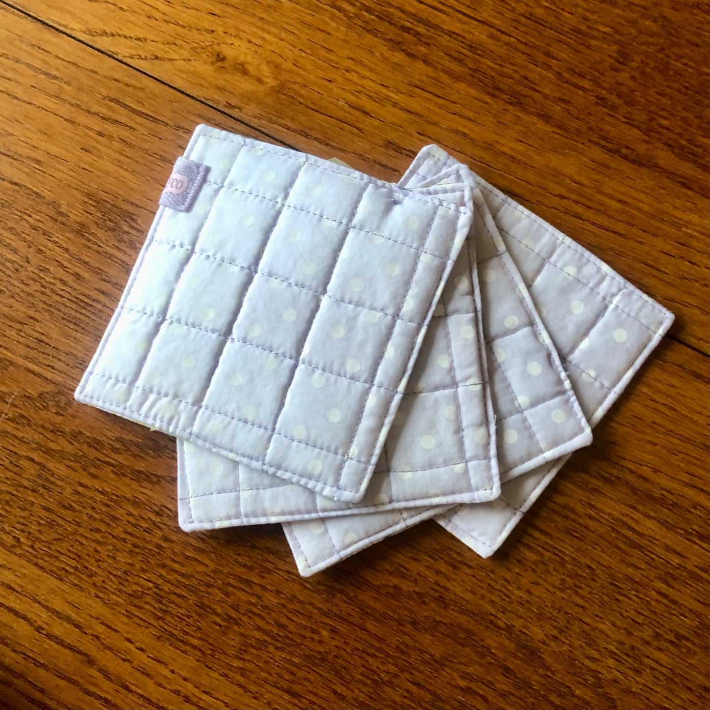 Set Of Four Reversible Coasters – Spring Bunnies/Polka Dot