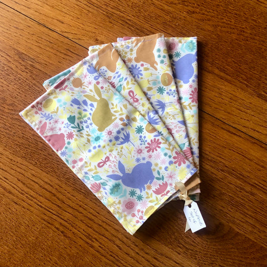 Set Of Four Reversible Napkins – Spring Bunnies/Polka Dot