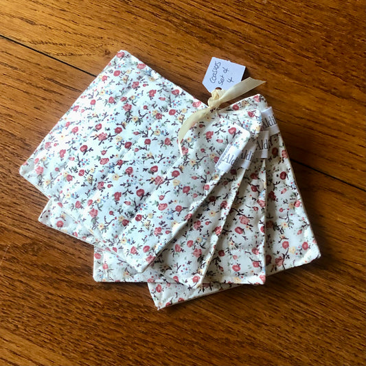 Set Of Four Coasters – Autumn Ditsy Print/Beige Cotton Canvas