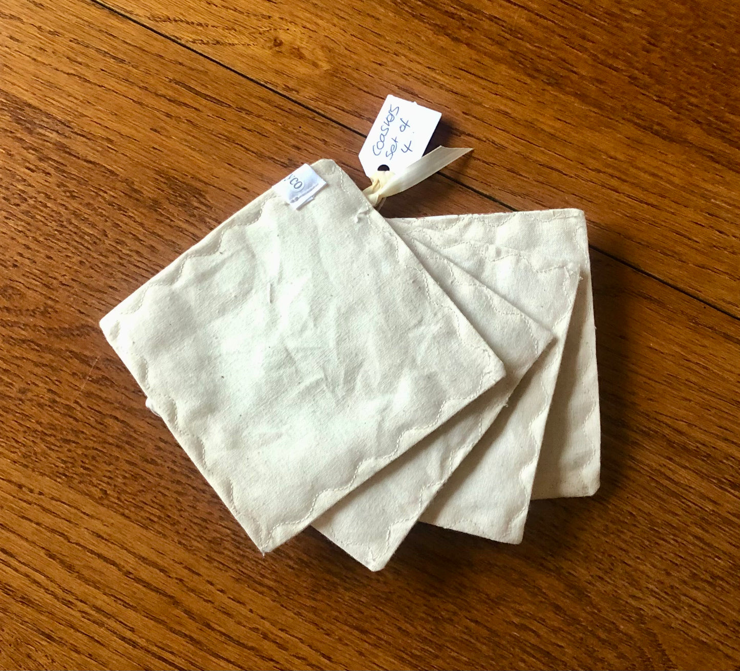 Set Of Four Coasters – Autumn Ditsy Print/Beige Cotton Canvas