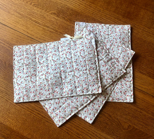 Set Of Four Place Mats – Autumn Ditsy Print/Beige Cotton Canvas